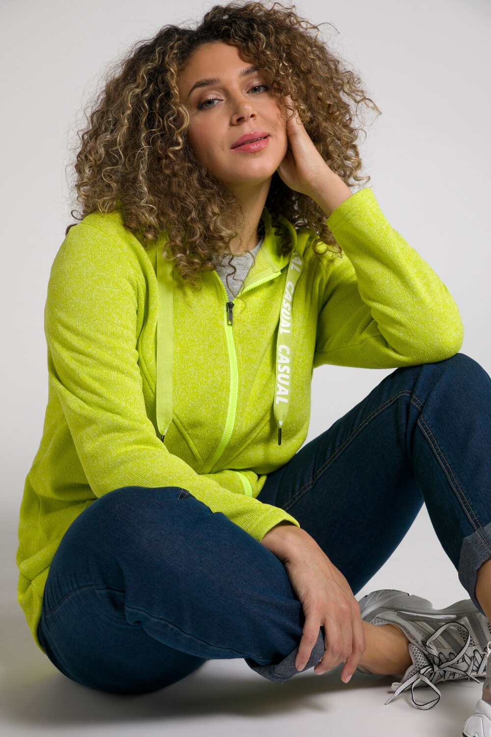 Grote Maten gebreide fleecejack, Dames, groen, Maat: 42/44, Polyester, Ulla Popken Grote Maten gebreide fleecejack, Dames, groen, Maat: 42/44, Polyester, Ulla Popken