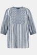 Tunika z ażurowym haftem, paski, linia litery A, rękaw 3/4, Tencel