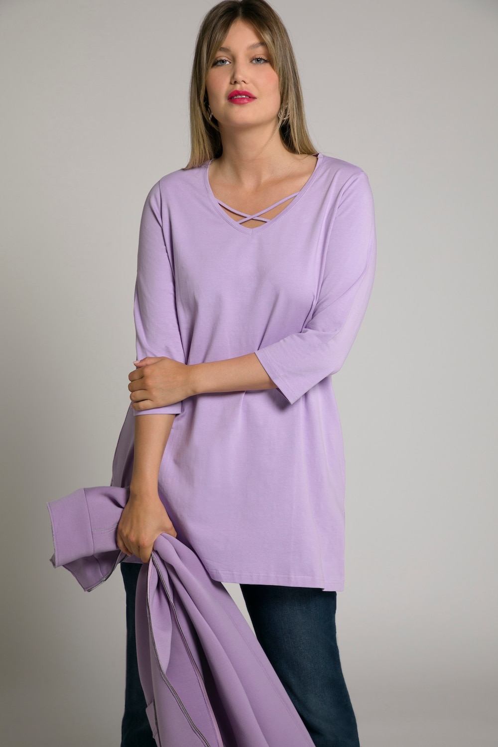 Grote Maten shirt, Dames, paars, Maat: 42/44, Katoen, Ulla Popken Grote Maten shirt, Dames, paars, Maat: 42/44, Katoen, Ulla Popken