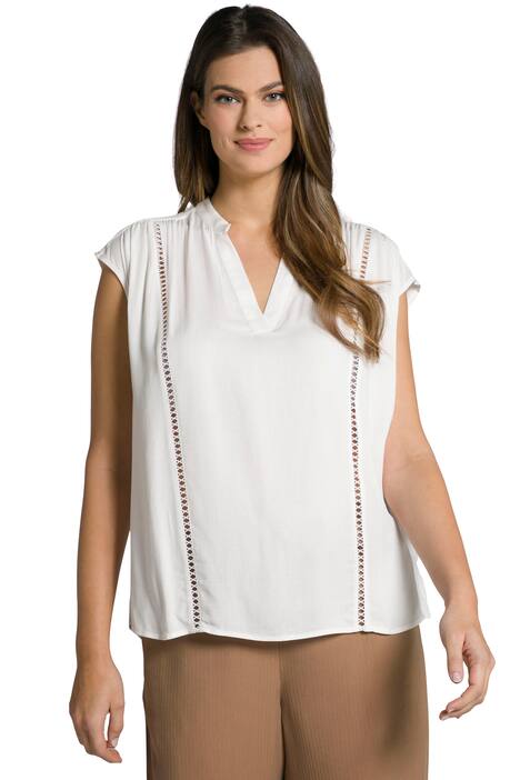 Halenkový top, děrovaná výšivka, stojáček, bez rukávů