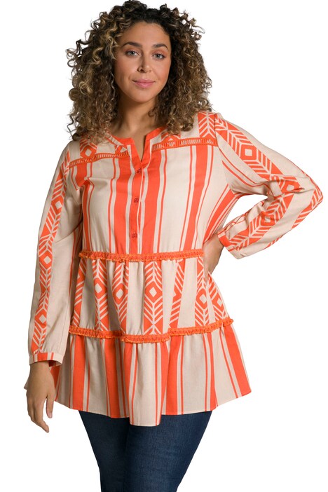 Dlouhá tunika, pruhy, A střih, tunikový výstřih, dlouhé rukávy