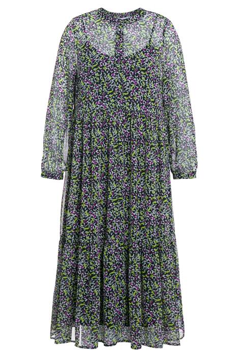 Maxi šaty, A střih, dlouhé rukávy, volány, leopardí potisk