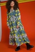 Maxikleid, A-Line, Langarm, Volants, Snake-Print