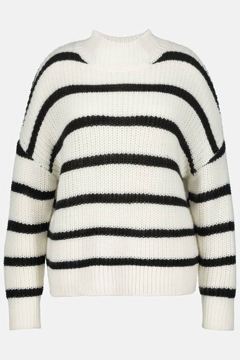 Streifen Pullover, oversized, Stehkragen, Langarm
