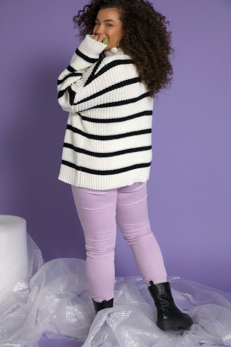 Streifen Pullover, oversized, Stehkragen, Langarm