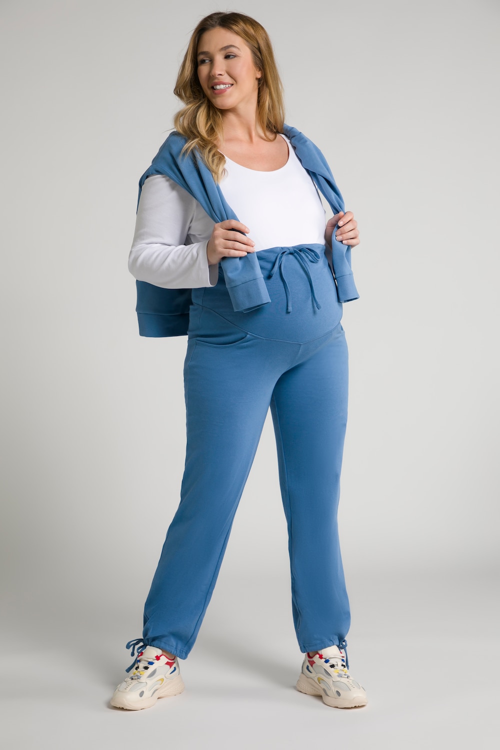Plus Size Bellieva Elastic Waist Cotton Sweatpants, Woman, blue, size: 20/22, cotton, Ulla Popken