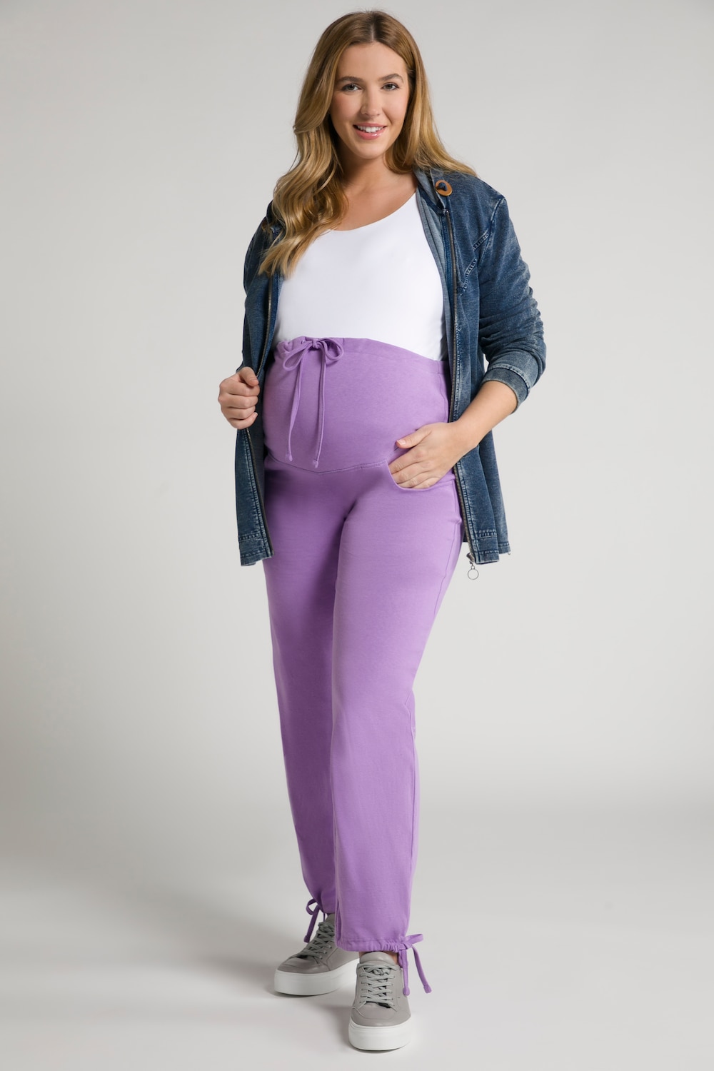 Plus Size Bellieva Elastic Waist Cotton Sweatpants, Woman, purple, size: 16/18, cotton, Ulla Popken