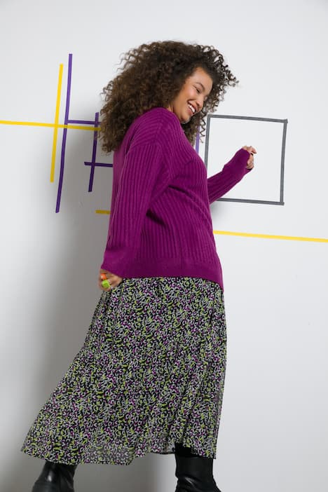 Pullover, oversized, Rundhals, Langarm, gerippt