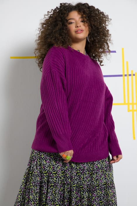 Pullover, oversized, Rundhals, Langarm, gerippt