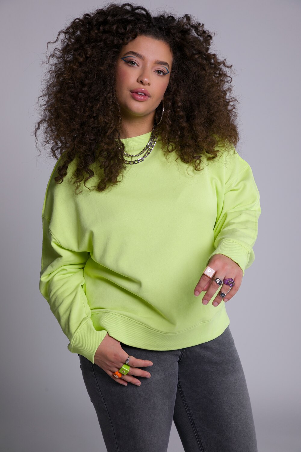 Grote Maten neon sweatshirt, Dames, geel, Maat: 46/48, Katoen, Studio Untold