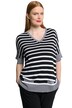 Svetr, pruhy, oversize, výstřih do V, krátké rukávy