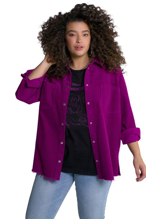 Manšestrová košile, rovný střih, límeček, dlouhé rukávy, otevřený lem