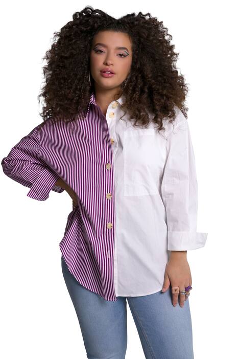 Košilová halenka, oversize, límeček, dlouhé rukávy, pruhy