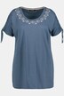 Embroidery Accent Round Neck Shirred Sleeve Super Soft Tee