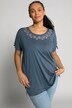Embroidery Accent Round Neck Shirred Sleeve Super Soft Tee