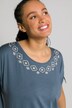Embroidery Accent Round Neck Shirred Sleeve Super Soft Tee