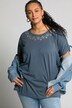 Embroidery Accent Round Neck Shirred Sleeve Super Soft Tee