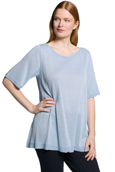 Svetr, metalický lesk, lodičkový výstřih, krátké rukávy