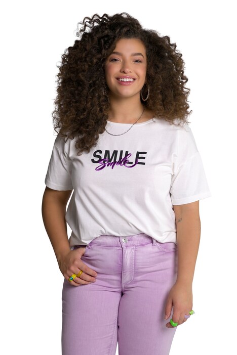 Tričko, oversize, kulatý výstřih, krátké rukávy, nápis Smile