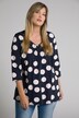 shirt, stippen, A-lijn, plooitjes, 3/4-mouwen
