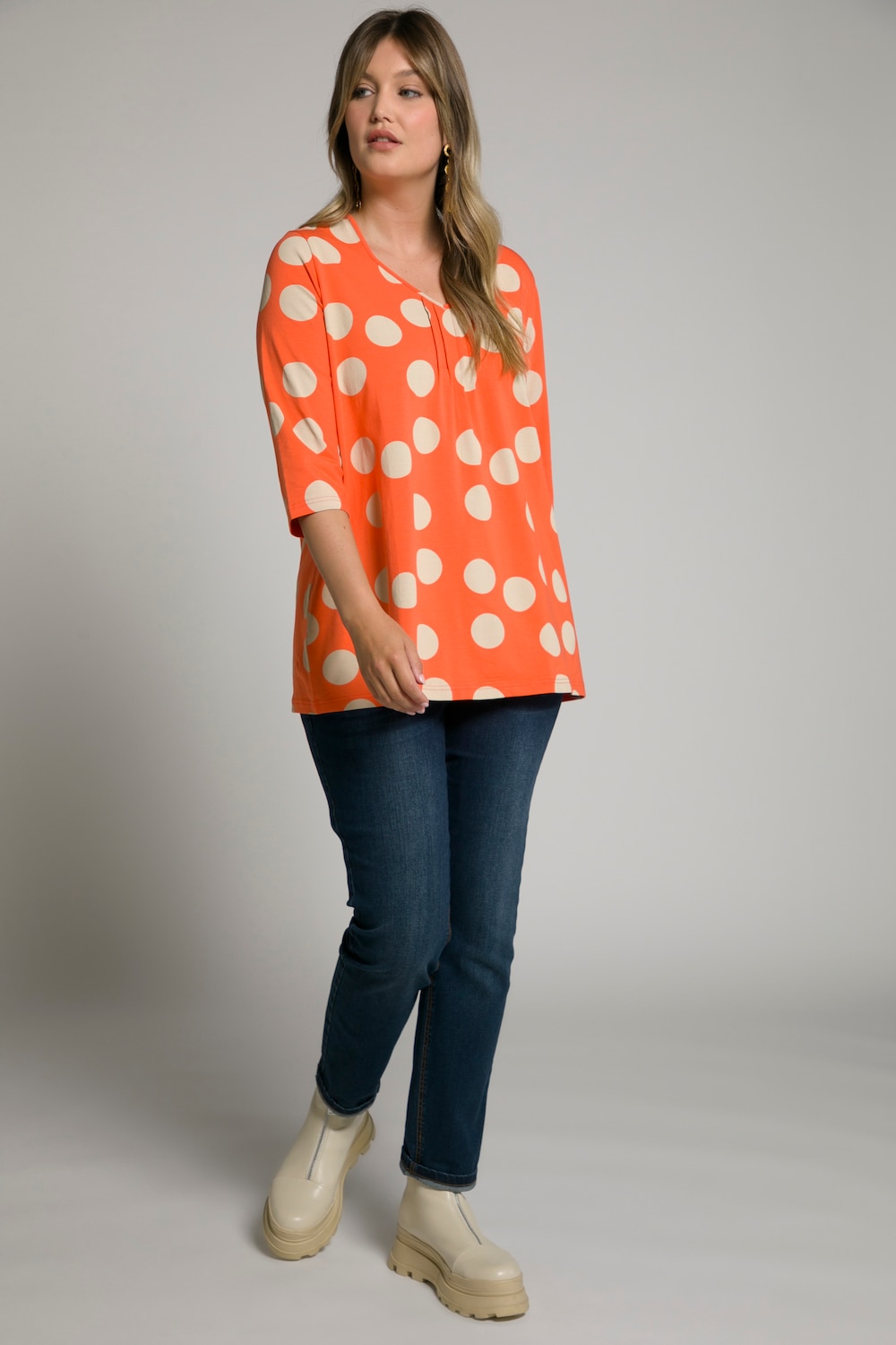 Grote Maten shirt, Dames, oranje, Maat: 50/52, Katoen, Ulla Popken