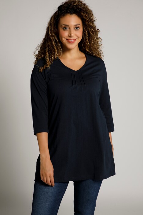 V-Neck Pintuck A-line Fit Cotton Knit Tunic | T-Shirts | Tops