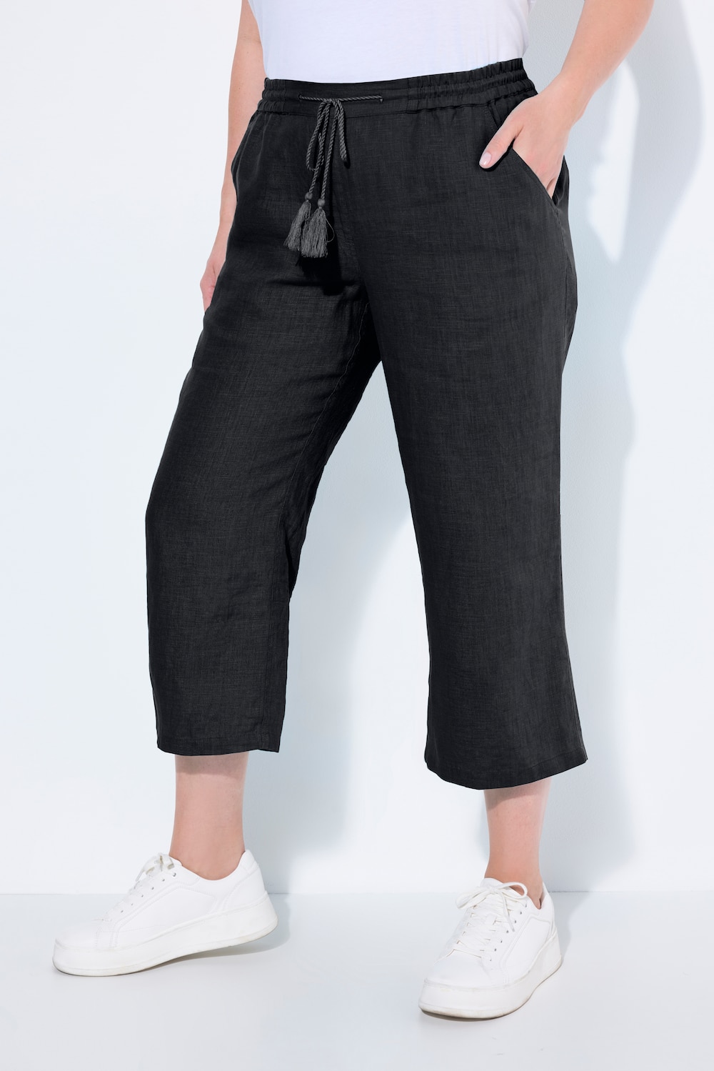 Große Größen 7/8-Leinenhose, Damen, schwarz, Größe: 42, Leinen, Ulla Popken