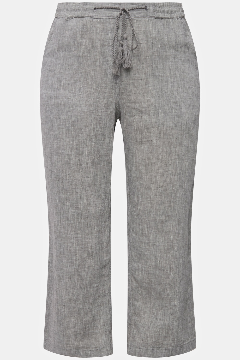 Plus Size Cool Linen Elastic Waist Capri Pants, Woman, grey, size: 16, linen, Ulla Popken