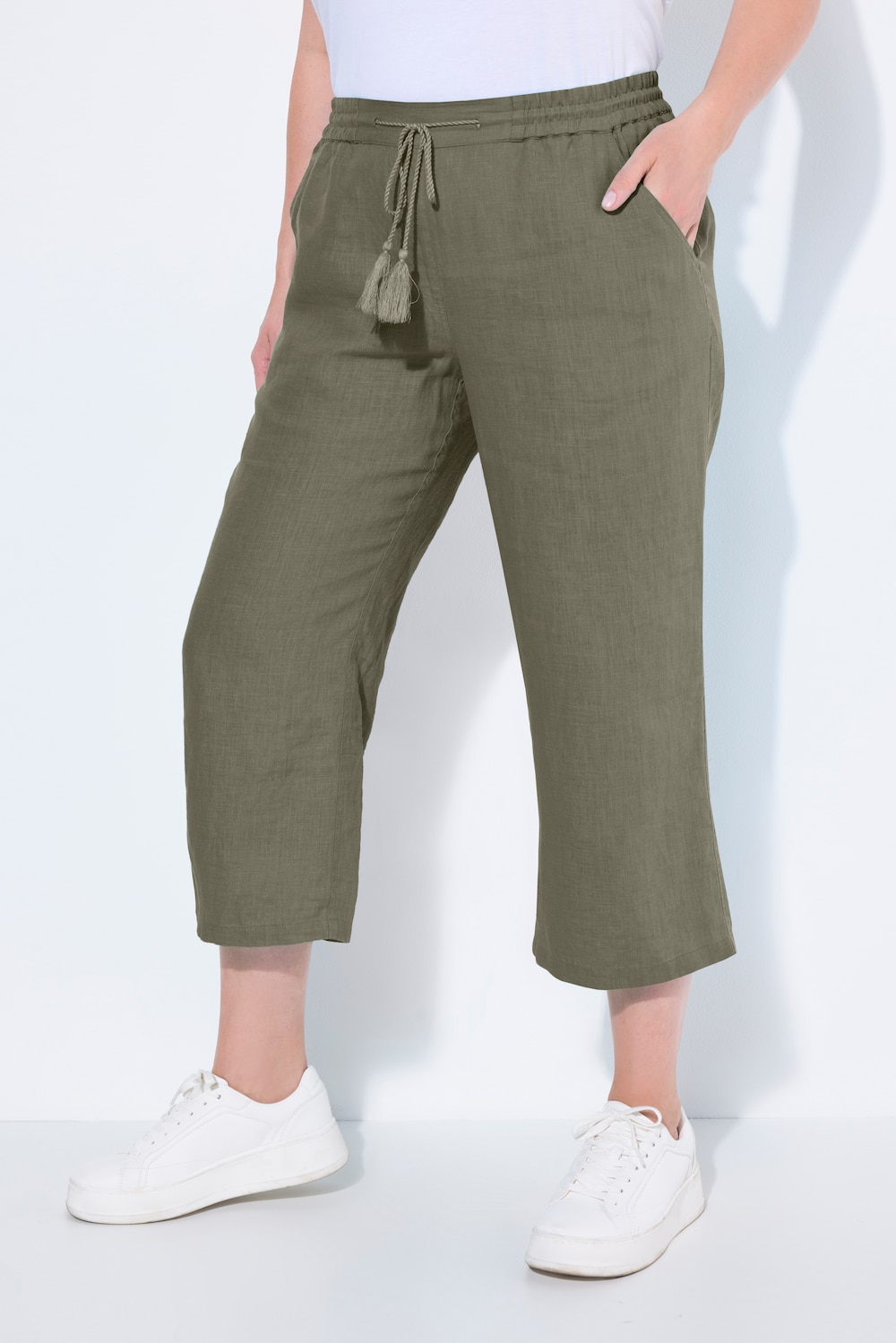 Große Größen 7/8-Leinenhose, Damen, grün, Größe: 50, Leinen, Ulla Popken