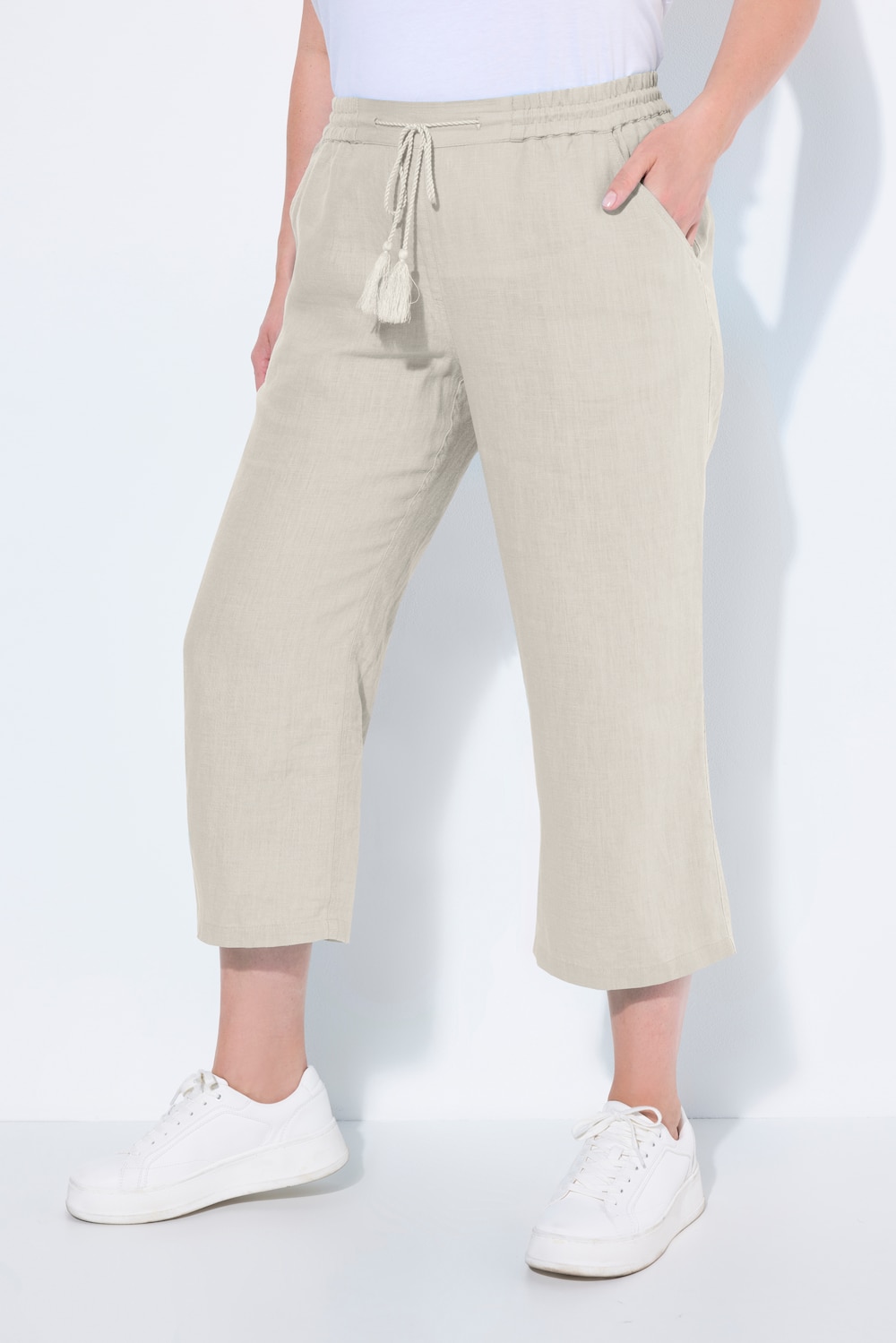 Große Größen 7/8-Leinenhose, Damen, beige, Größe: 46, Leinen, Ulla Popken