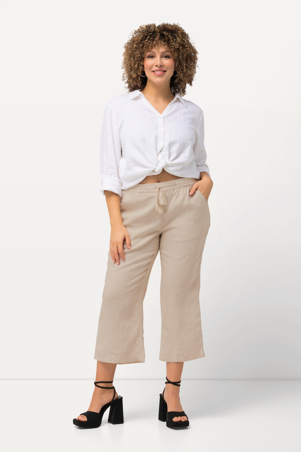 Große Größen 7/8-Leinenhose, Damen, beige, Größe: 48, Leinen, Ulla Popken