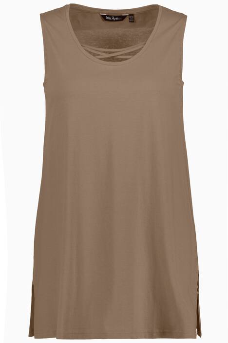 Dlouhý top, ozdobné stuhy, A střih, kulatý výstřih, bez rukávů