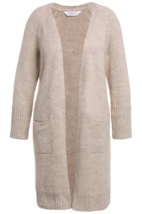 Dlouhý rozepínací svetr, otevřený střih, dlouhé rukávy, ozdobné perly