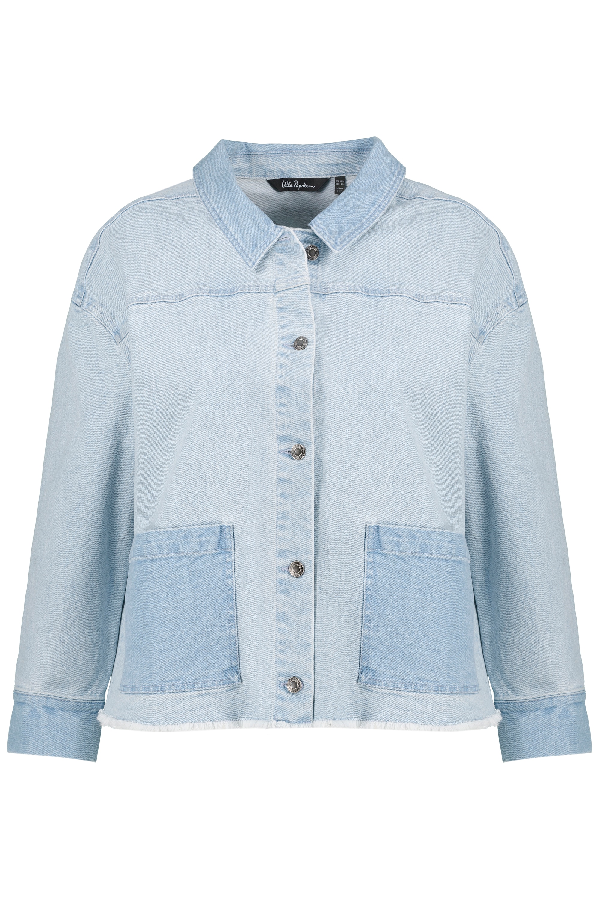 Ulla Popken Damen große Größen Jeansjacke Fransensaum kurze Form