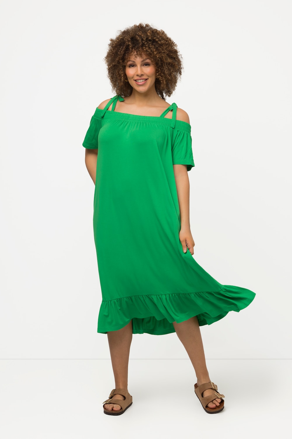 Grote Maten midi-jurk, Dames, groen, Maat: 46/48, Viscose, Ulla Popken