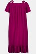 Sukienka midi, falbana, krój trapezowy, dekolt carmen, rękaw 1/2