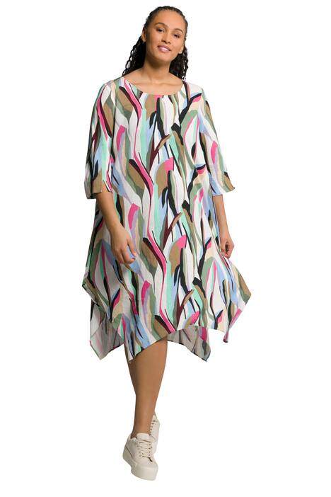 Šaty, lněná směs, balonový střih, kulatý výstřih, 3/4 rukávy