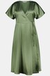 Zavinovací šaty, A střih, satén, výstřih do V, krátké rukávy