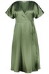 Zavinovací šaty, A střih, satén, výstřih do V, krátké rukávy