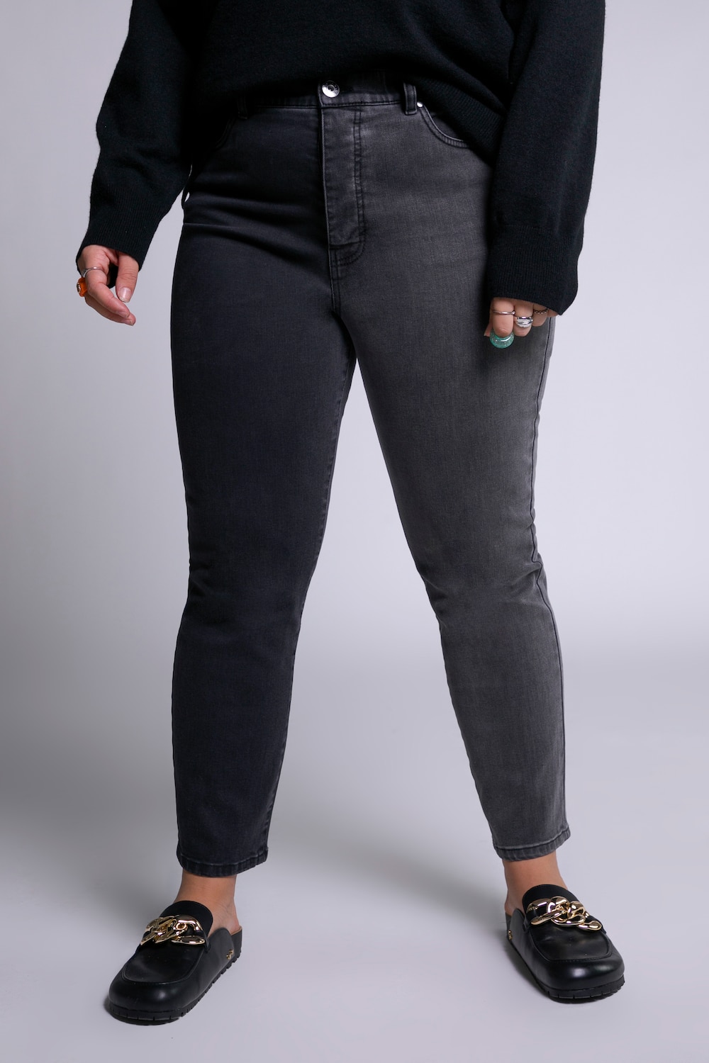 Grote Maten mom jeans, Dames, zwart, Maat: 54, Katoen, Studio Untold