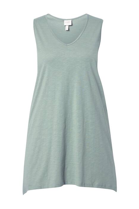 Dlouhý top, cípový lem, A střih, výstřih do V, bez rukávů