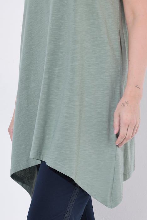 Longtop, Zipfelsaum, A-Linie, V-Ausschnitt, Biobaumwolle