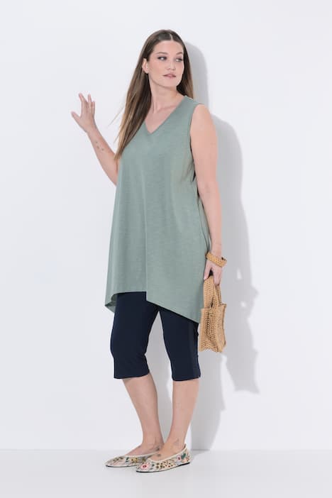 Longtop, Zipfelsaum, A-Linie, V-Ausschnitt, Biobaumwolle