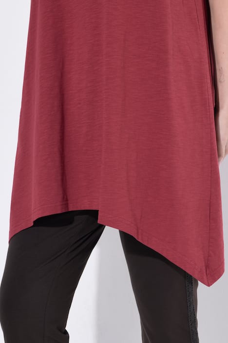 Longtop, Zipfelsaum, A-Linie, V-Ausschnitt, Biobaumwolle