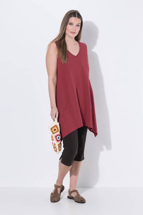 Longtop, Zipfelsaum, A-Linie, V-Ausschnitt, Biobaumwolle