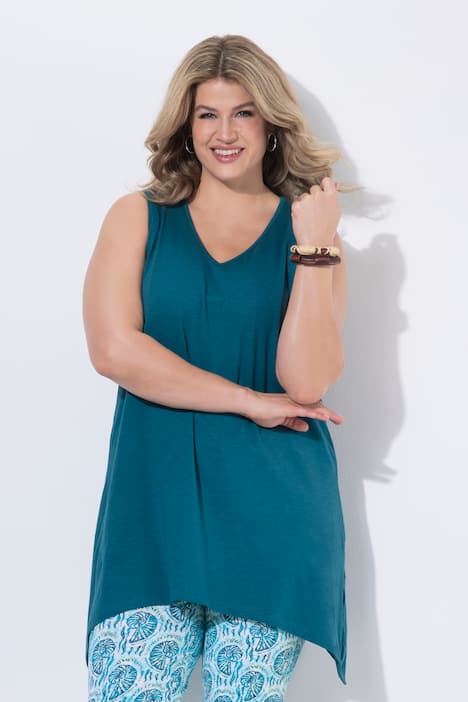 Longtop, Zipfelsaum, A-Linie, V-Ausschnitt, Biobaumwolle