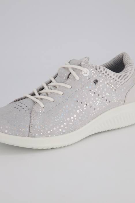 Kožené tenisky, stříbrný potisk, šněrování, komfortní šířka