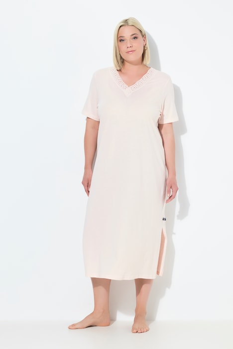 Eyelet Trim V-Neck Super Soft Cotton Blend Nightgown