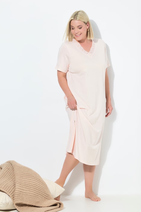 Eyelet Trim V-Neck Super Soft Cotton Blend Nightgown