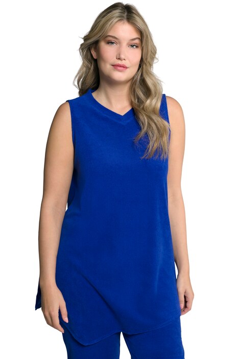 Top, cípový lem, A střih, výstřih do V, bez rukávů, froté